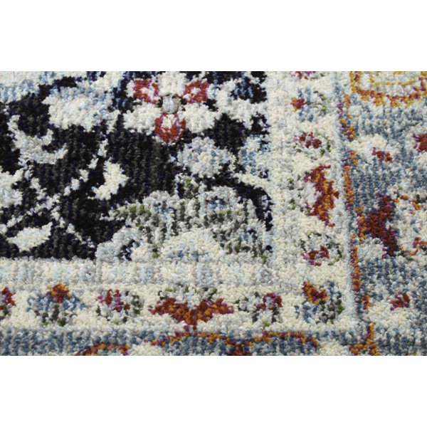 Charlton Home® Kalispell Performance Ivory/Black/Blue Rug & Reviews